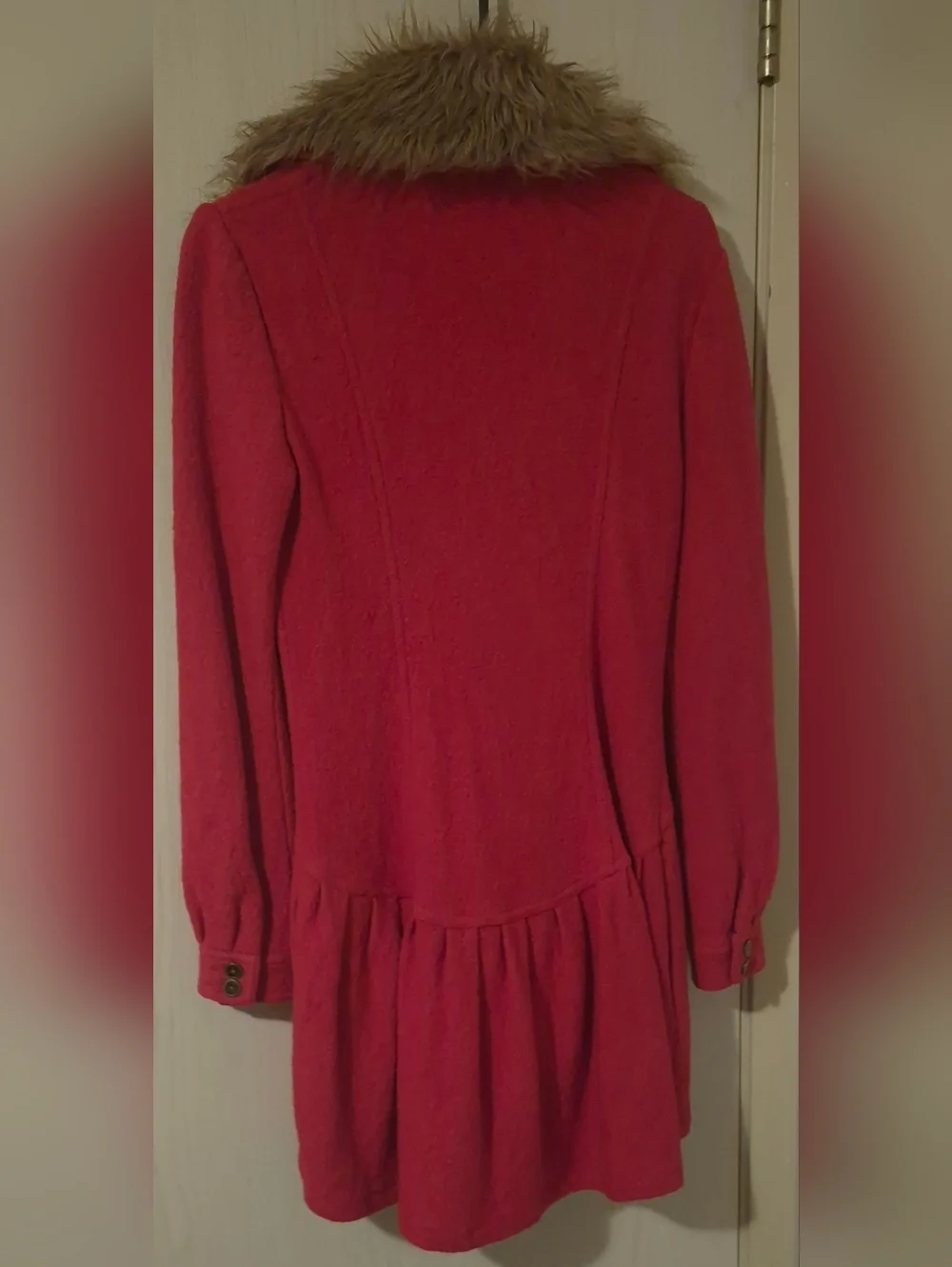 Free People Faux Fur Collar Coat Red (2) - Picture 2 of 7